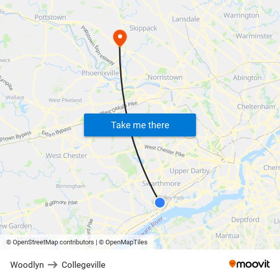 Woodlyn to Collegeville map