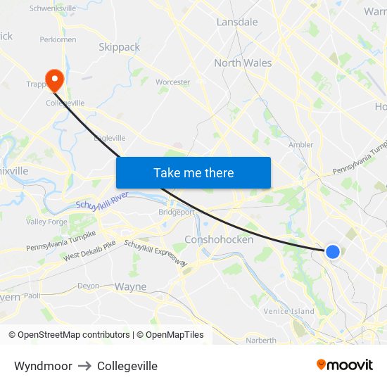 Wyndmoor to Collegeville map