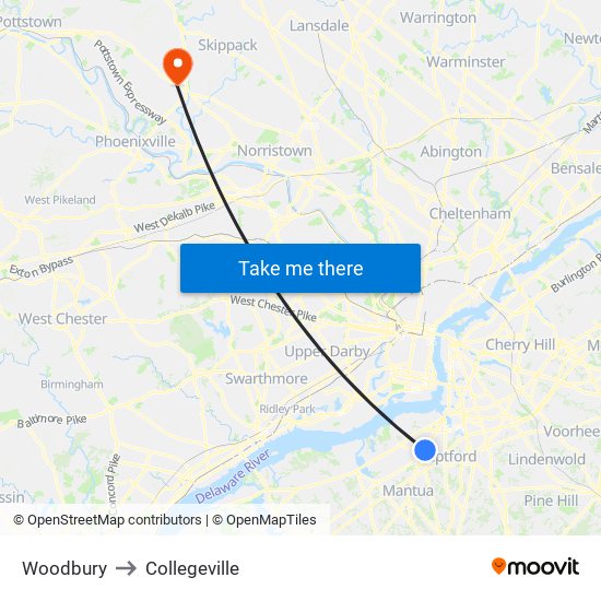 Woodbury to Collegeville map