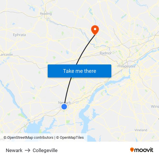 Newark to Collegeville map