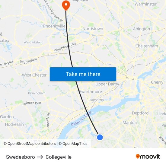Swedesboro to Collegeville map