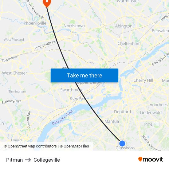 Pitman to Collegeville map