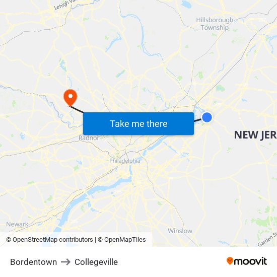 Bordentown to Collegeville map