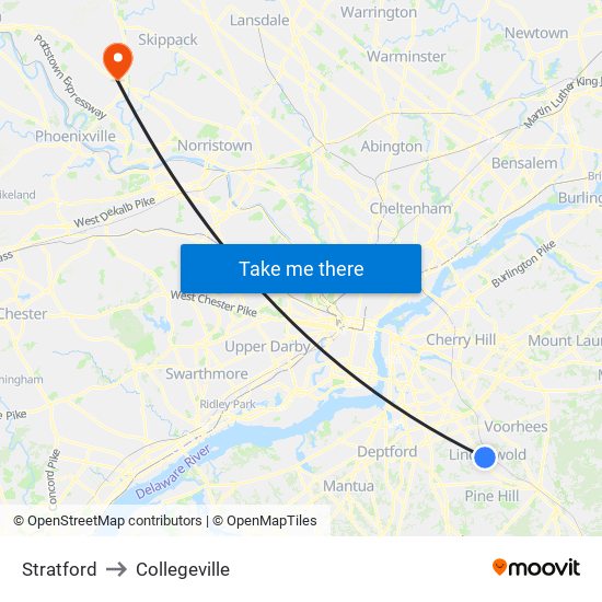 Stratford to Collegeville map