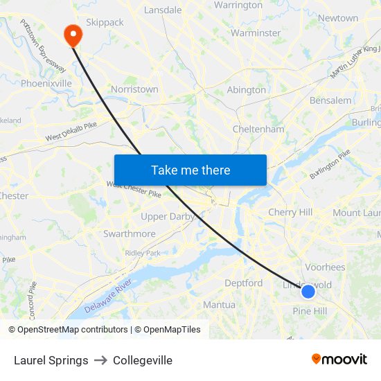 Laurel Springs to Collegeville map