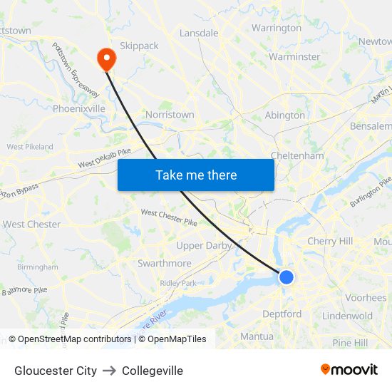 Gloucester City to Collegeville map