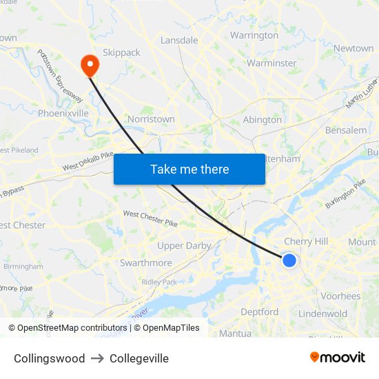 Collingswood to Collegeville map