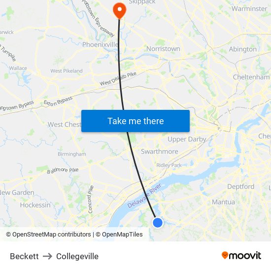 Beckett to Collegeville map