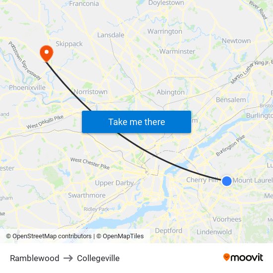 Ramblewood to Collegeville map