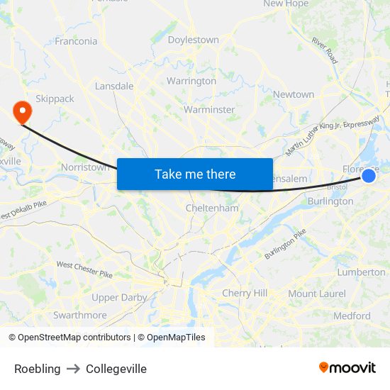 Roebling to Collegeville map