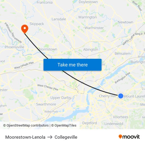 Moorestown-Lenola to Collegeville map