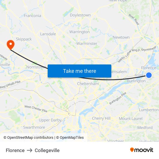 Florence to Collegeville map