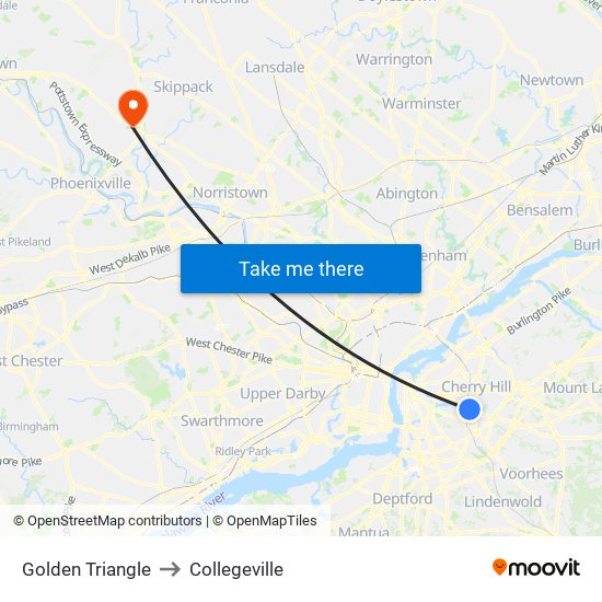 Golden Triangle to Collegeville map