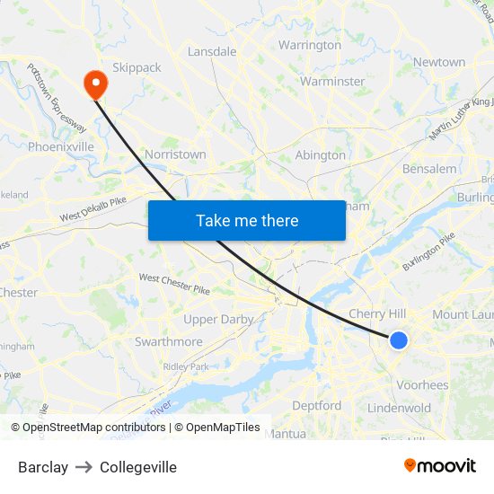 Barclay to Collegeville map