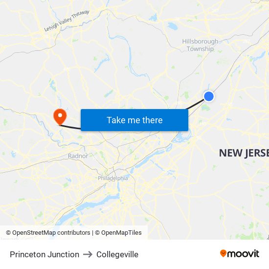 Princeton Junction to Collegeville map