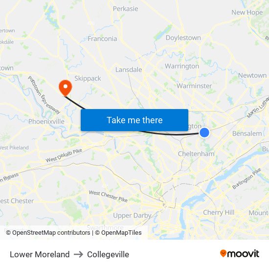 Lower Moreland to Collegeville map