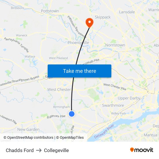 Chadds Ford to Collegeville map