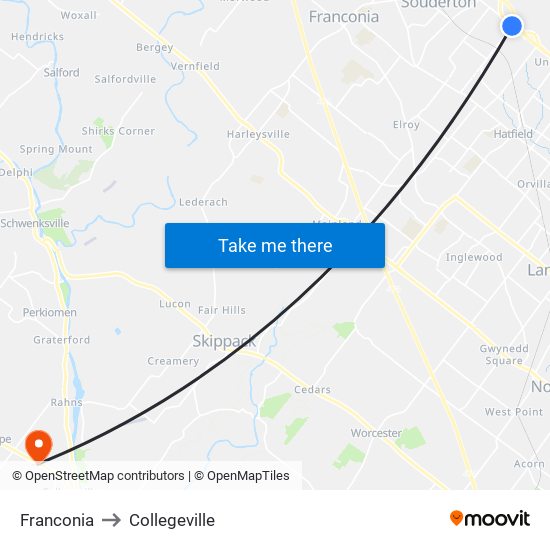 Franconia to Collegeville map