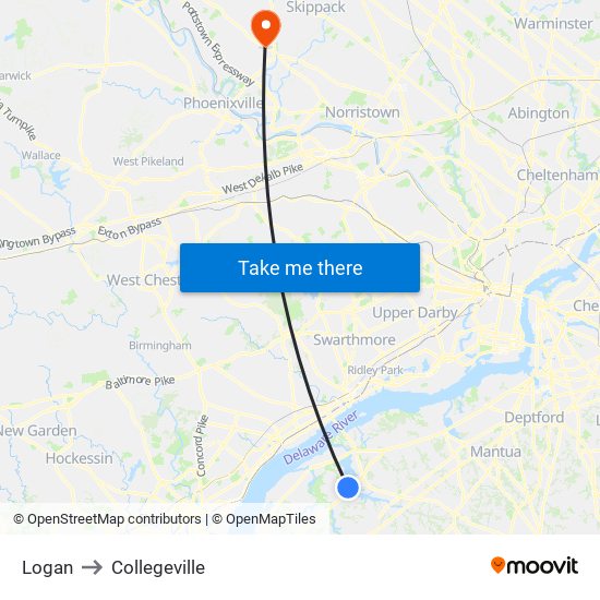 Logan to Collegeville map