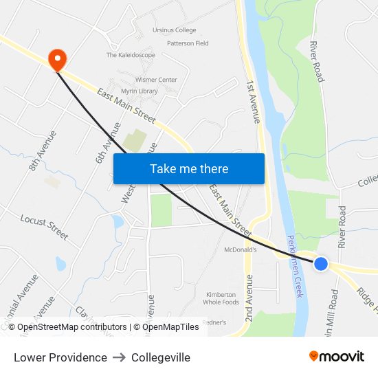 Lower Providence to Collegeville map