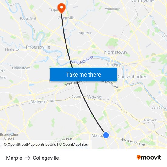 Marple to Collegeville map