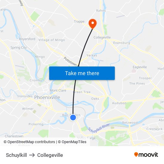 Schuylkill to Collegeville map