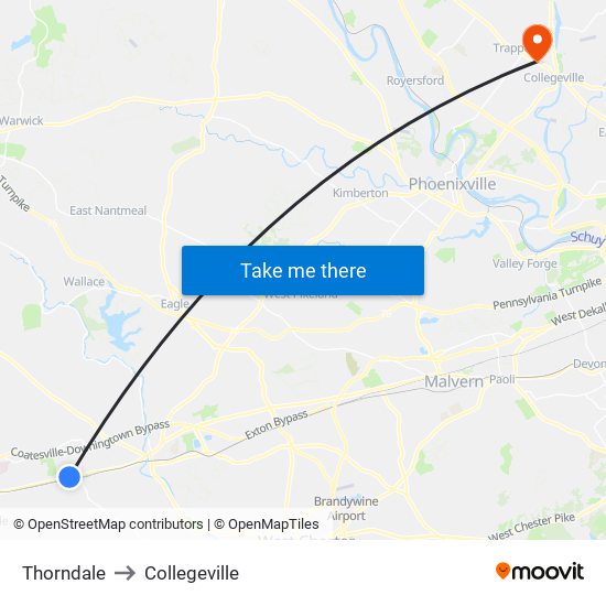 Thorndale to Collegeville map