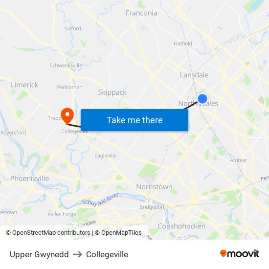 Upper Gwynedd to Collegeville map