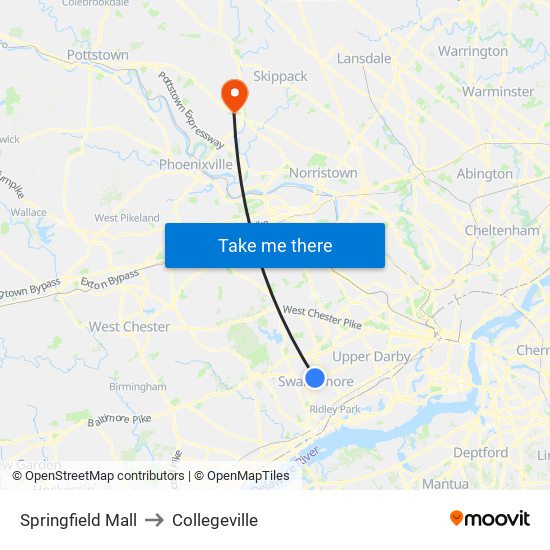Springfield Mall to Collegeville map