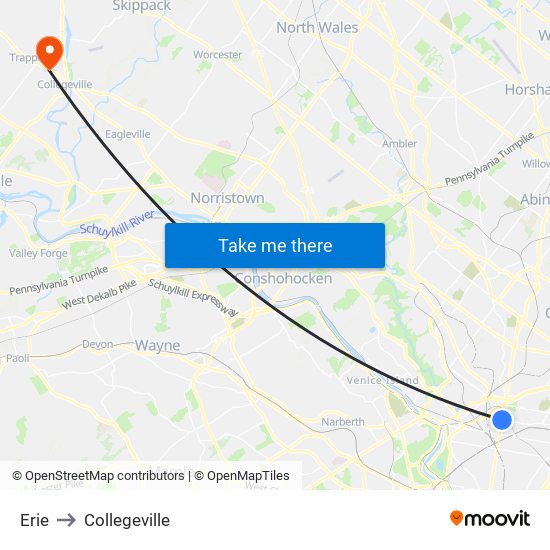 Erie to Collegeville map