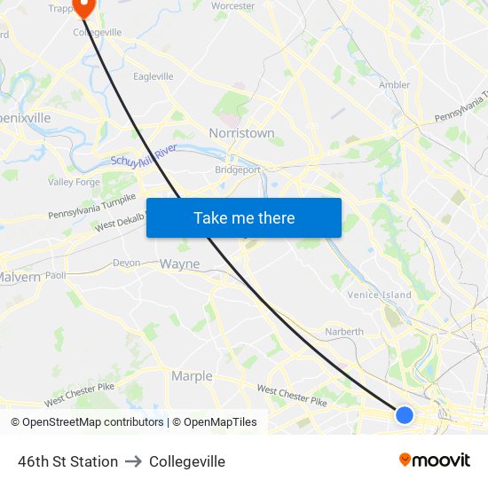 46th St Station to Collegeville map