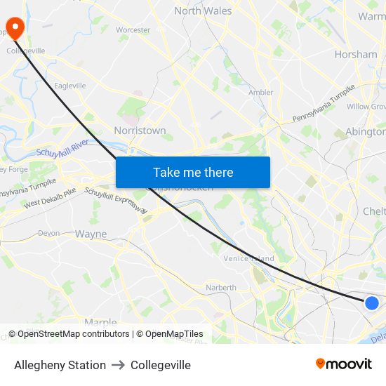 Allegheny Station to Collegeville map