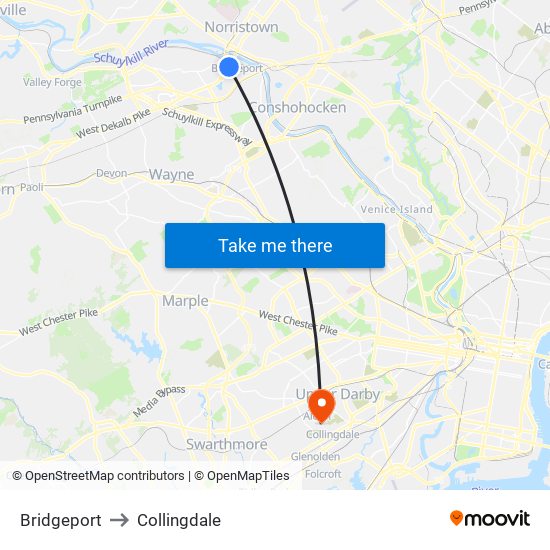 Bridgeport to Collingdale map