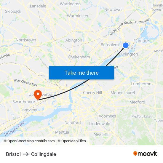 Bristol to Collingdale map