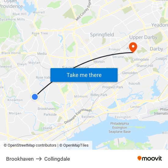 Brookhaven to Collingdale map