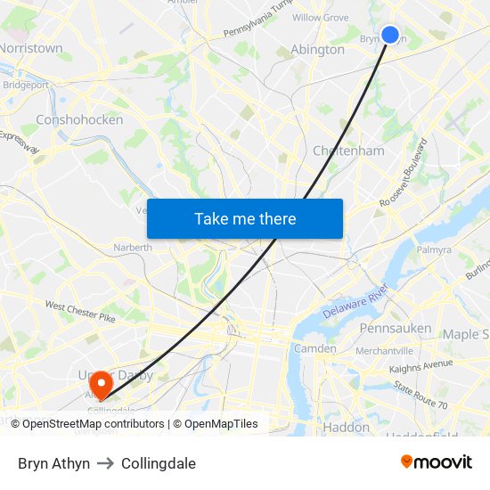 Bryn Athyn to Collingdale map