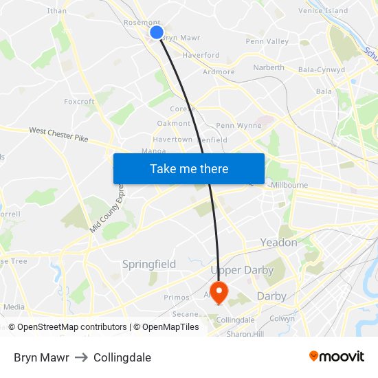 Bryn Mawr to Collingdale map