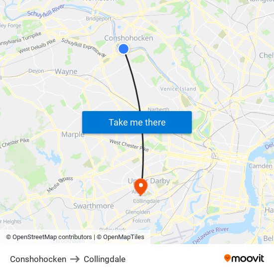 Conshohocken to Collingdale map