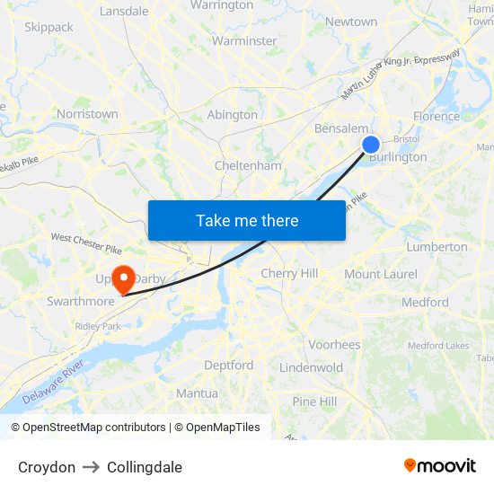 Croydon to Collingdale map