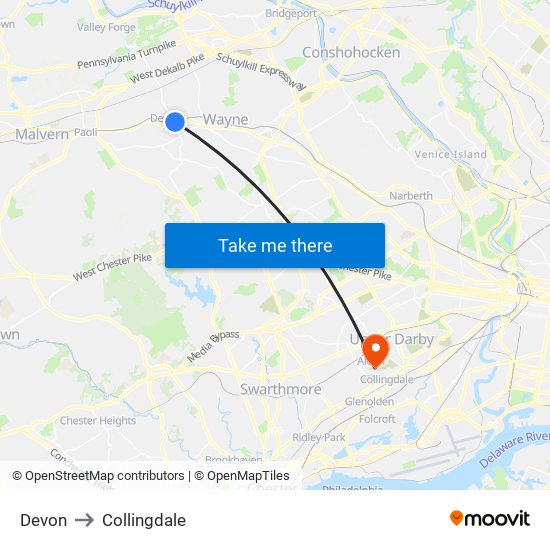 Devon to Collingdale map