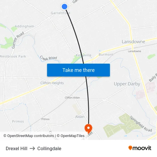 Drexel Hill to Collingdale map
