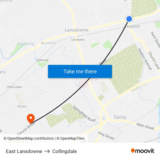 East Lansdowne to Collingdale map