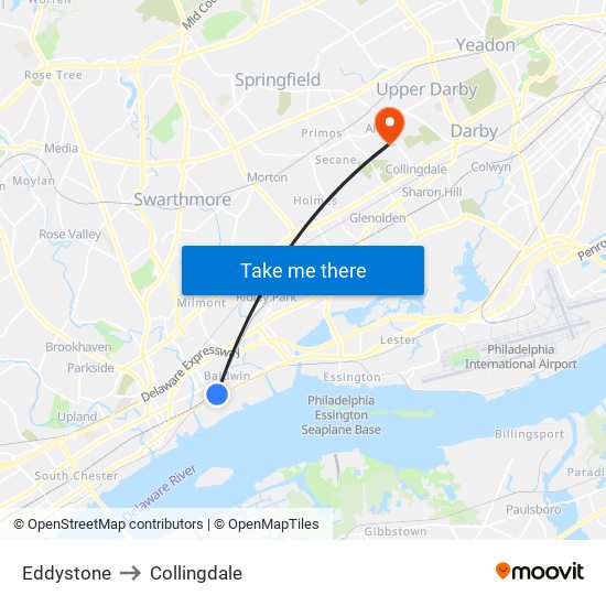 Eddystone to Collingdale map