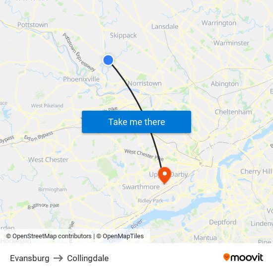 Evansburg to Collingdale map