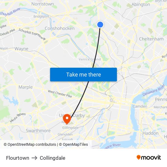 Flourtown to Collingdale map