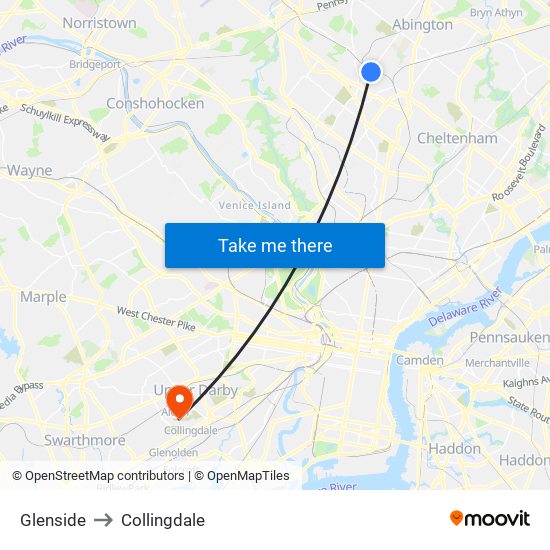 Glenside to Collingdale map