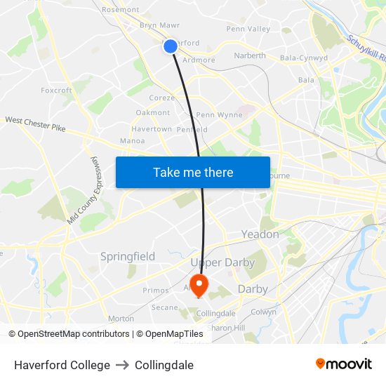 Haverford College to Collingdale map