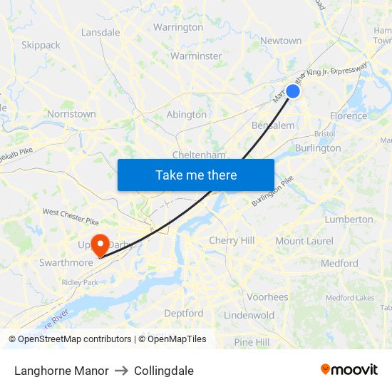 Langhorne Manor to Collingdale map