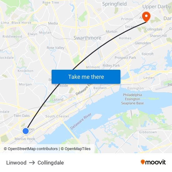 Linwood to Collingdale map