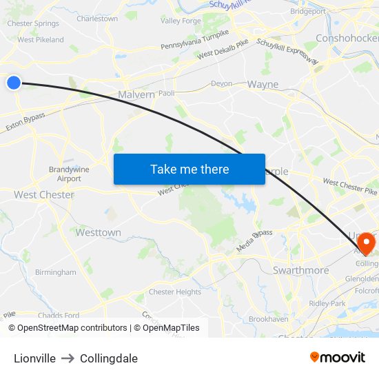 Lionville to Collingdale map